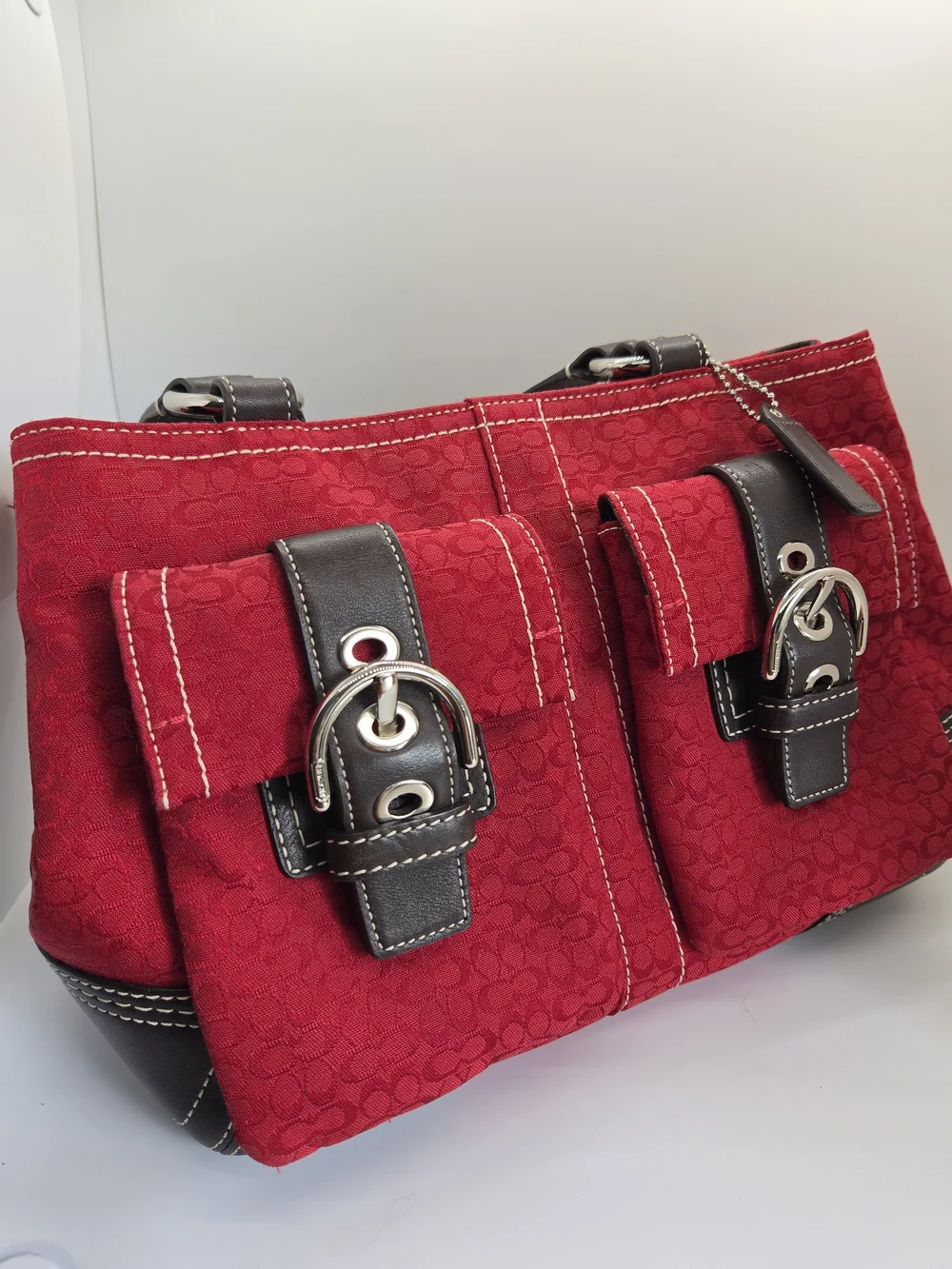 Coach Red Signature Canvas Pocket Tote, With Dust Bag, Perfect Condition, Y2K